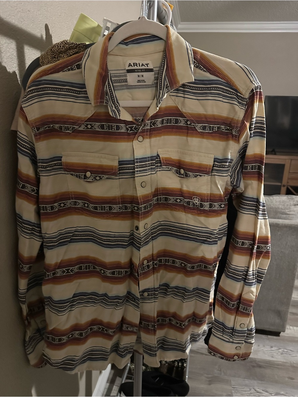 Ariat Cream Shirt with Brown and Blue Stripes